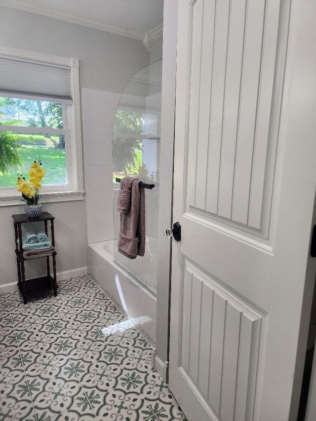 bathroom featuring ornamental molding