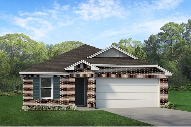 view of front of home featuring a garage and a front lawn