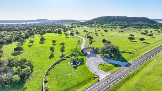 bird's eye view with a mountain view and a rural view