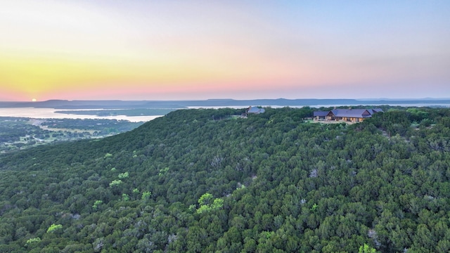 aerial view at dusk with a water view