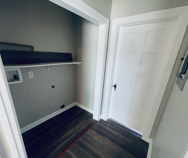 washroom with hookup for an electric dryer, dark hardwood / wood-style flooring, and hookup for a washing machine