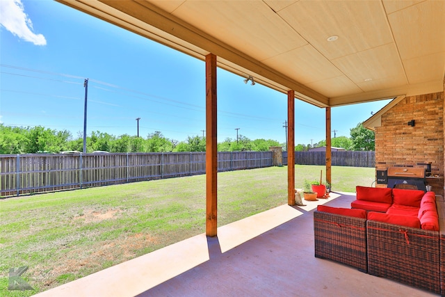 view of terrace featuring an outdoor living space