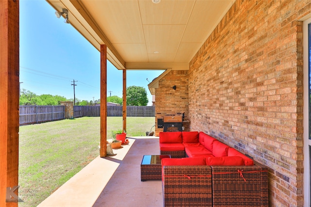 view of terrace featuring an outdoor living space