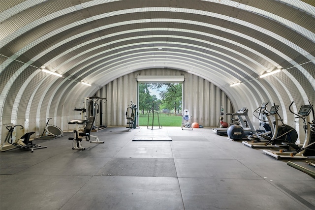 misc room with lofted ceiling