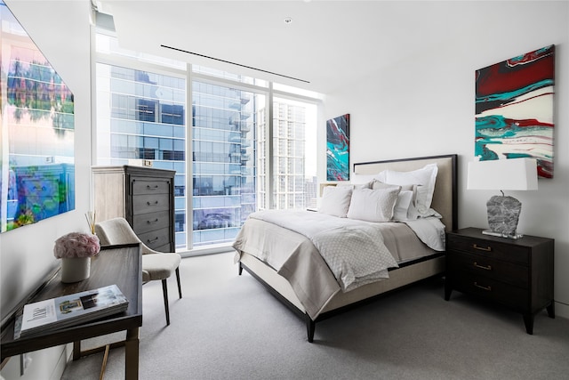 bedroom featuring expansive windows, carpet floors, and multiple windows