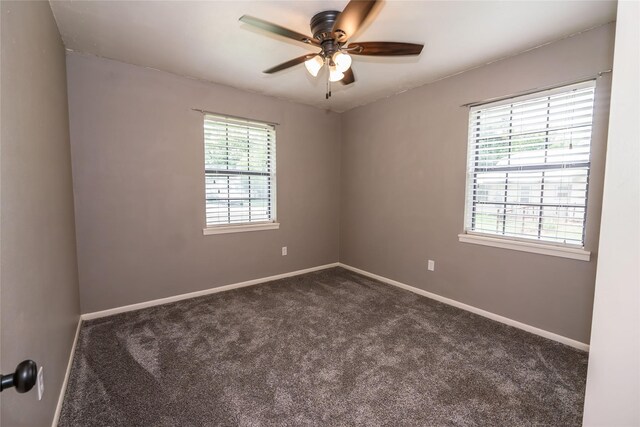 unfurnished room with carpet and ceiling fan