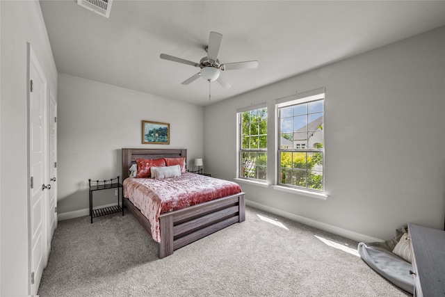 bedroom featuring carpet floors and ceiling fan