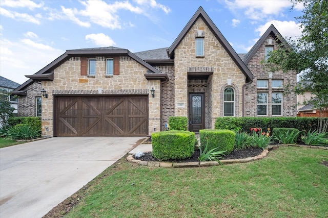 view of front of home with a garage and a front yard