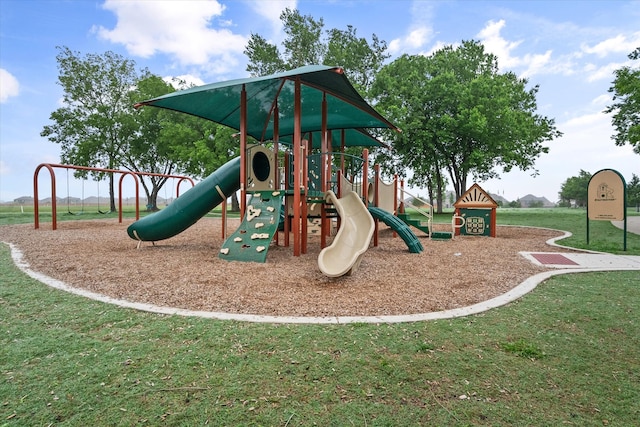 view of playground featuring a lawn