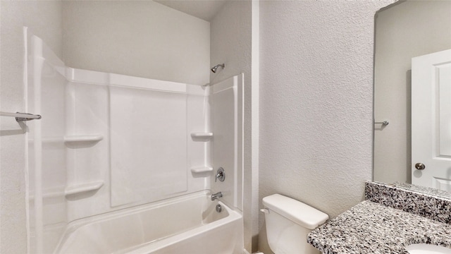 full bathroom with vanity, toilet, and shower / washtub combination