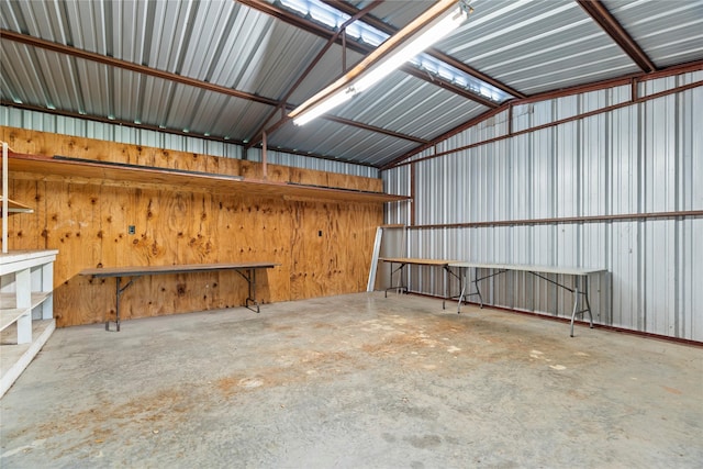 garage with metal wall