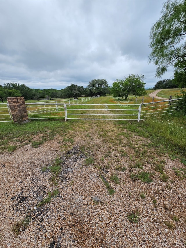 view of yard with fence and a rural view