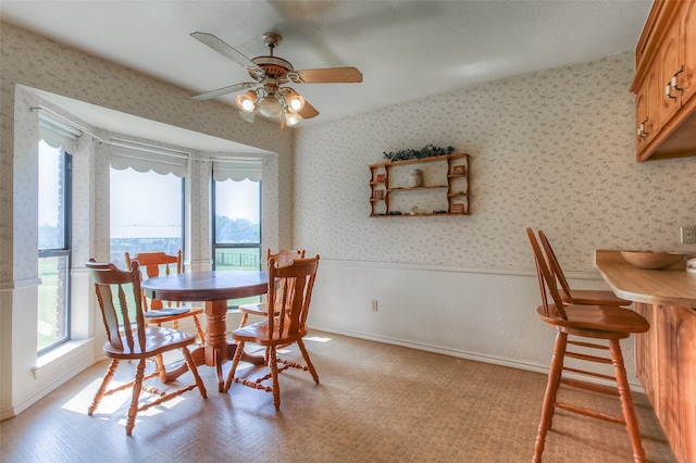 dining area featuring ceiling fan