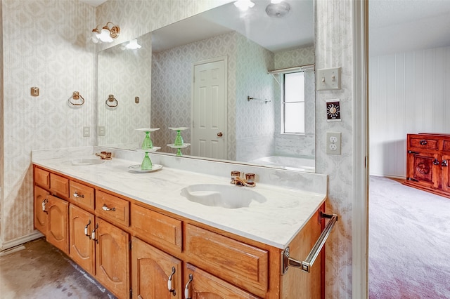 bathroom with dual bowl vanity