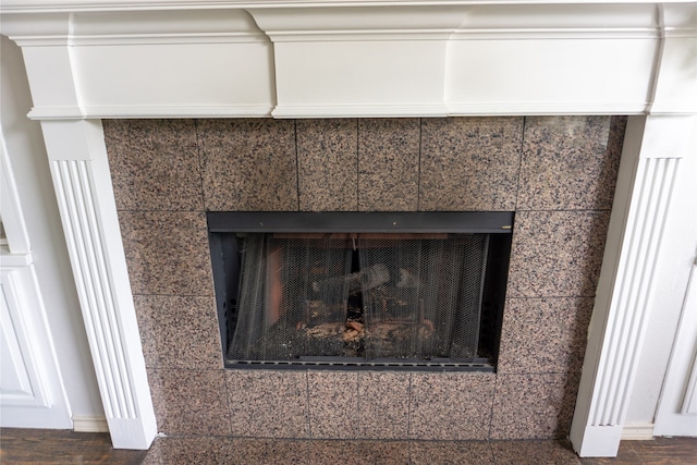 room details with a tile fireplace