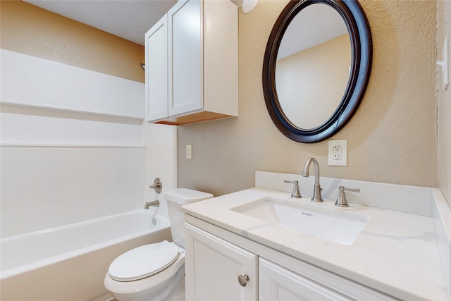 full bathroom with vanity, toilet, and bathtub / shower combination