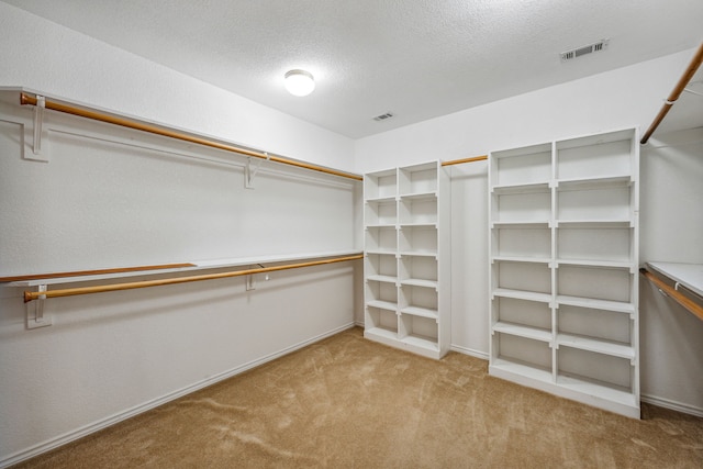 spacious closet featuring light carpet