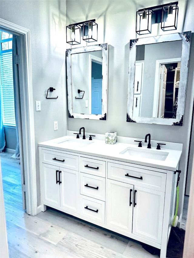 bathroom featuring hardwood / wood-style floors and vanity