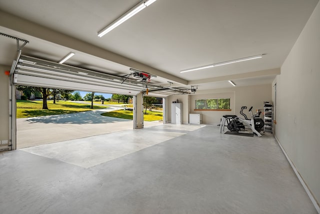 garage with a lawn