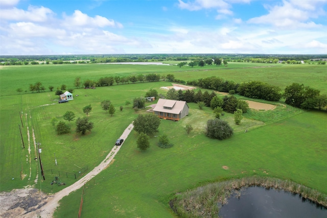 aerial view featuring a water view and a rural view