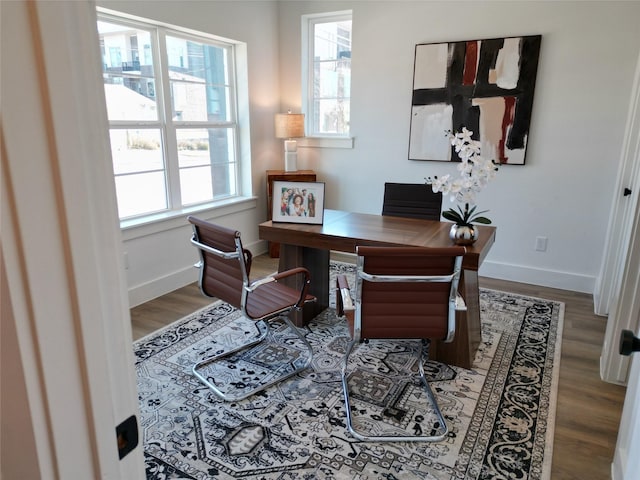 office with wood-type flooring