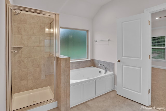 bathroom featuring plus walk in shower