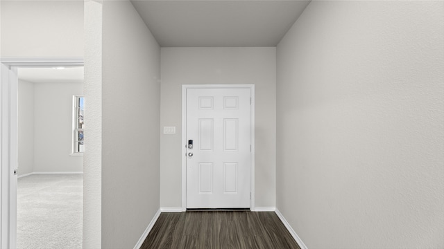 hall with dark wood-type flooring