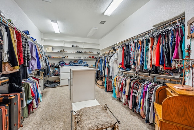 spacious closet with light carpet