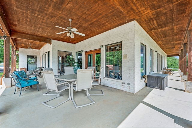 view of patio featuring ceiling fan