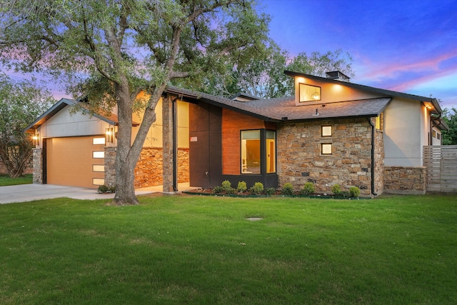 modern home with a lawn