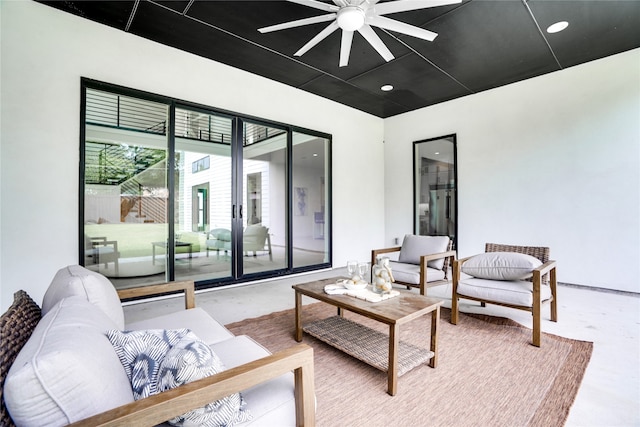 living room with ceiling fan