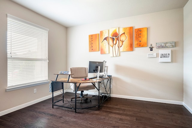 home office with hardwood / wood-style floors