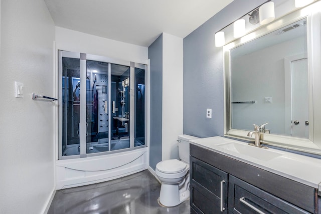 full bathroom featuring vanity, shower / bathtub combination, and toilet