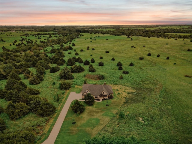 aerial view at dusk with a rural view