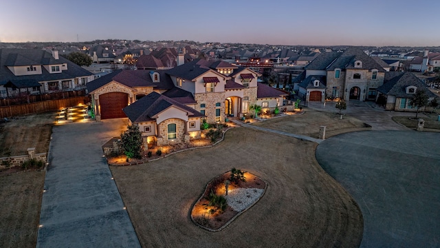 view of aerial view at dusk