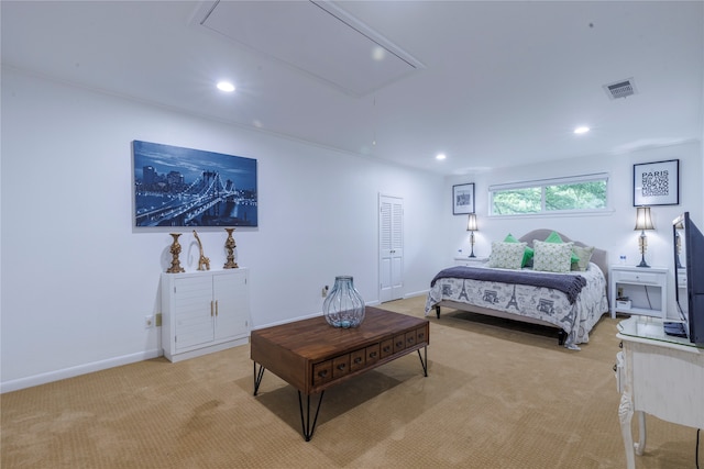 carpeted bedroom featuring a closet