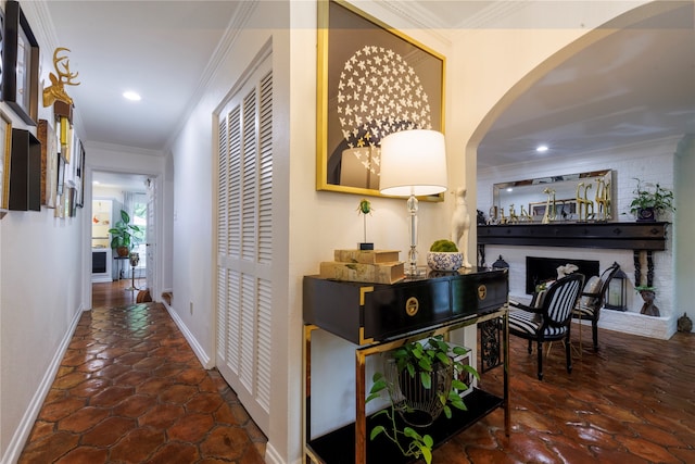 corridor with crown molding