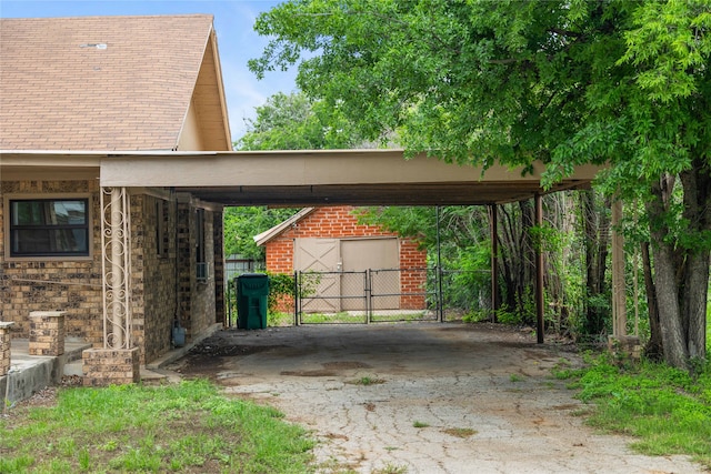 view of parking with a carport