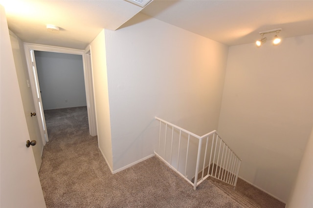 corridor with rail lighting and carpet floors