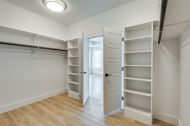 spacious closet with light hardwood / wood-style flooring