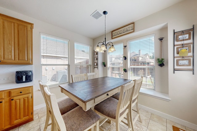 dining area featuring a notable chandelier and a wealth of natural light