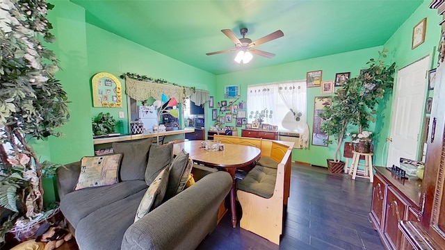 interior space featuring dark hardwood / wood-style flooring and ceiling fan