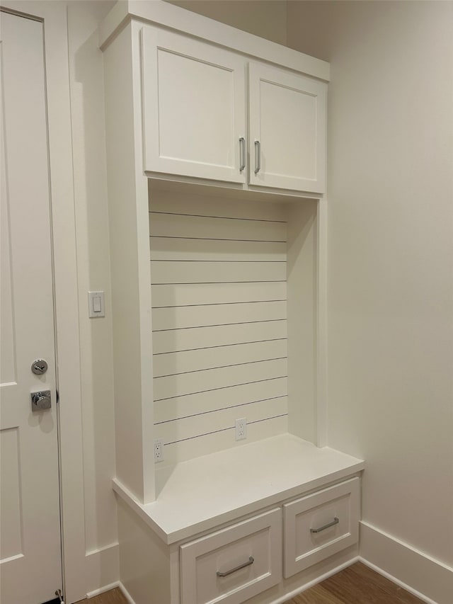 mudroom with dark hardwood / wood-style flooring