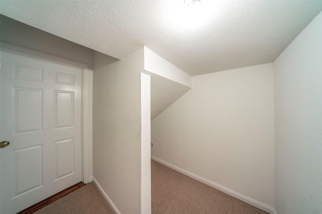 additional living space featuring carpet floors and a textured ceiling