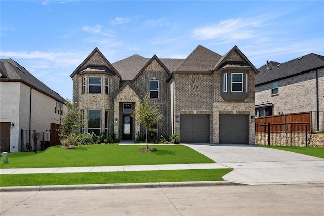 view of front of house with a front lawn and a garage