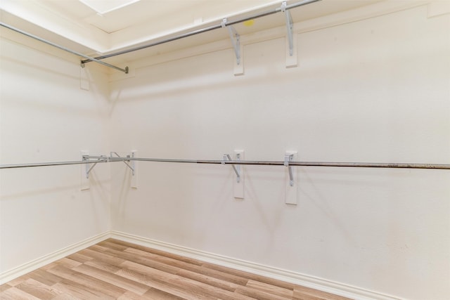 walk in closet with wood-type flooring