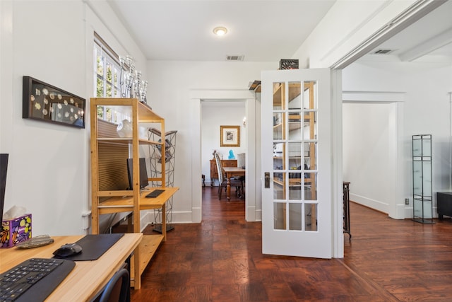 office area featuring dark hardwood / wood-style floors