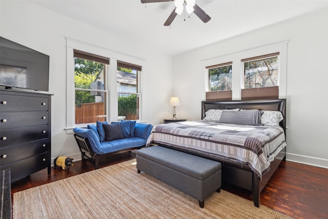 bedroom featuring hardwood / wood-style floors and ceiling fan