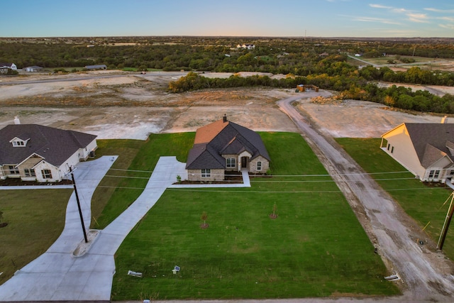 view of aerial view at dusk