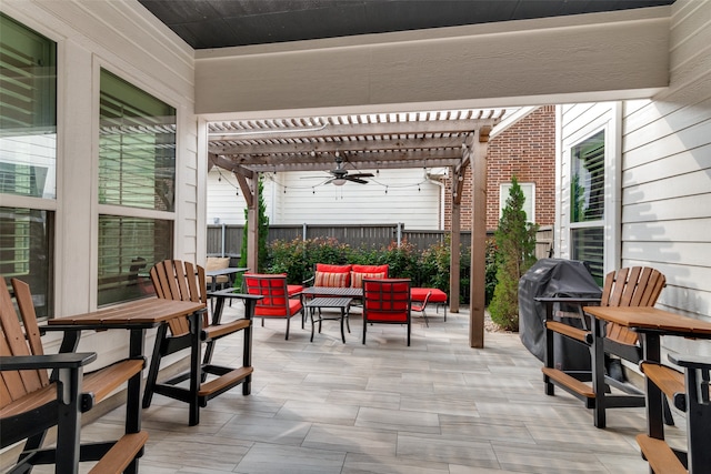 view of patio / terrace featuring area for grilling and ceiling fan